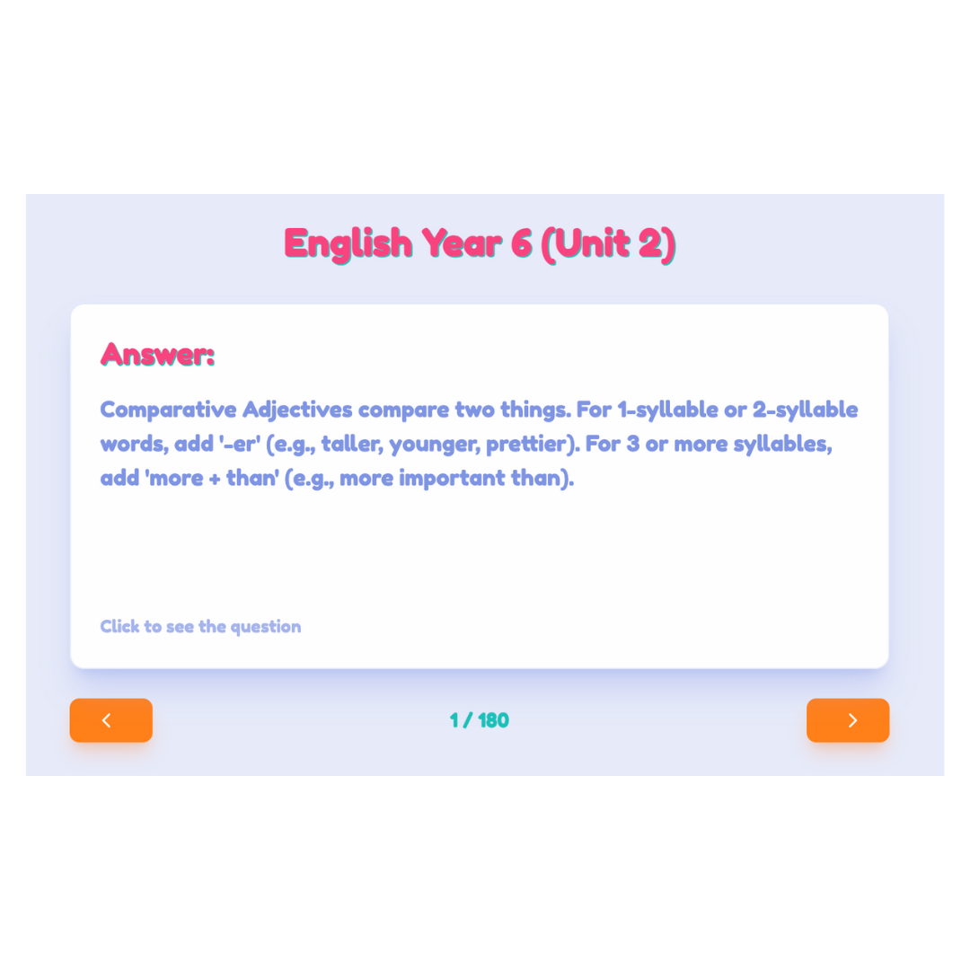 English Flashcard Screenshot - Question Interface