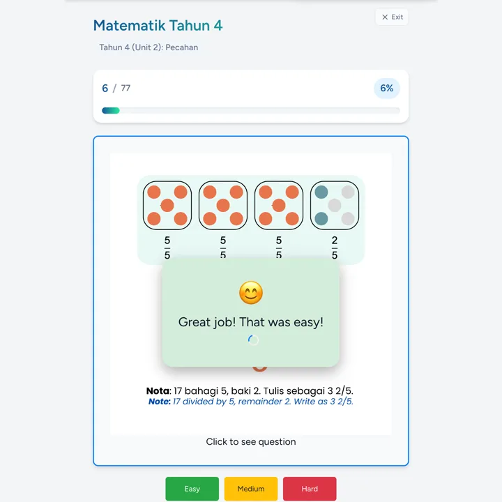 Screenshot Flashcard Matematik - Kata-kata motivasi selepas anak tanda kad
