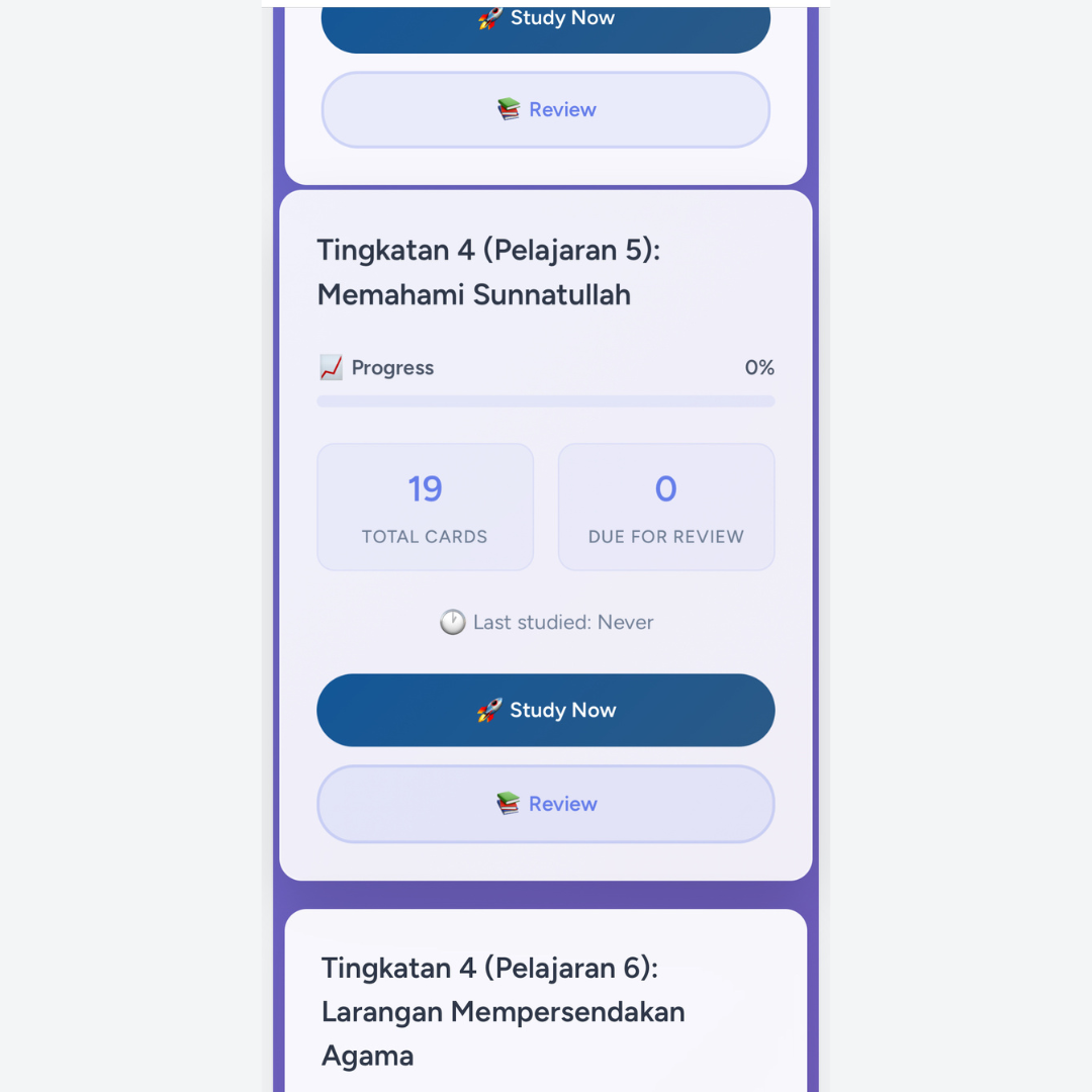 Screenshot Flashcard Pendidikan Islam - Interface Soalan