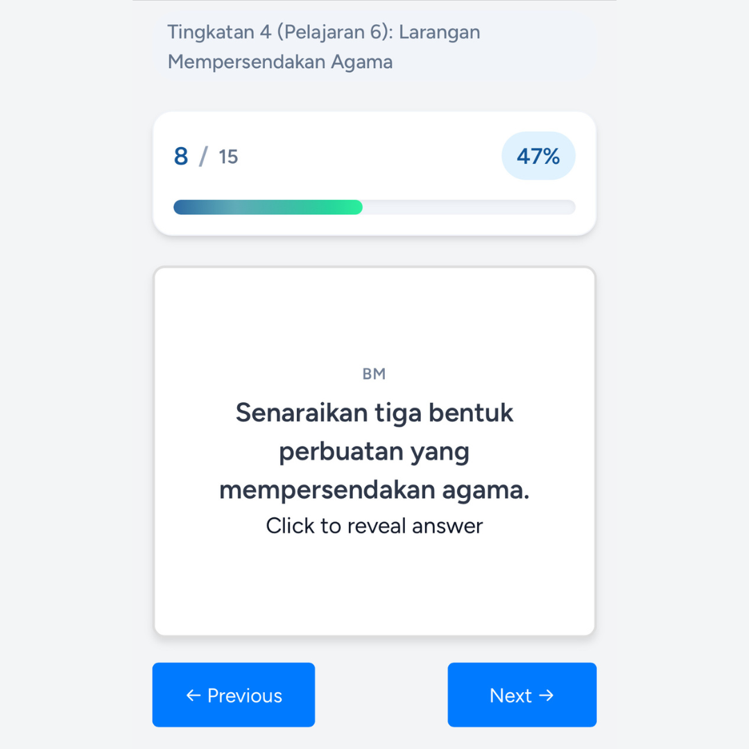 Screenshot Flashcard Pendidikan Islam - Kandungan Pembelajaran
