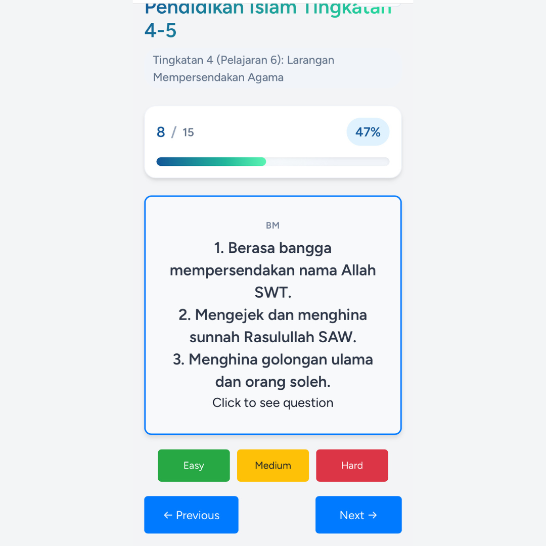 Screenshot Flashcard Pendidikan Islam - Sistem Pembelajaran
