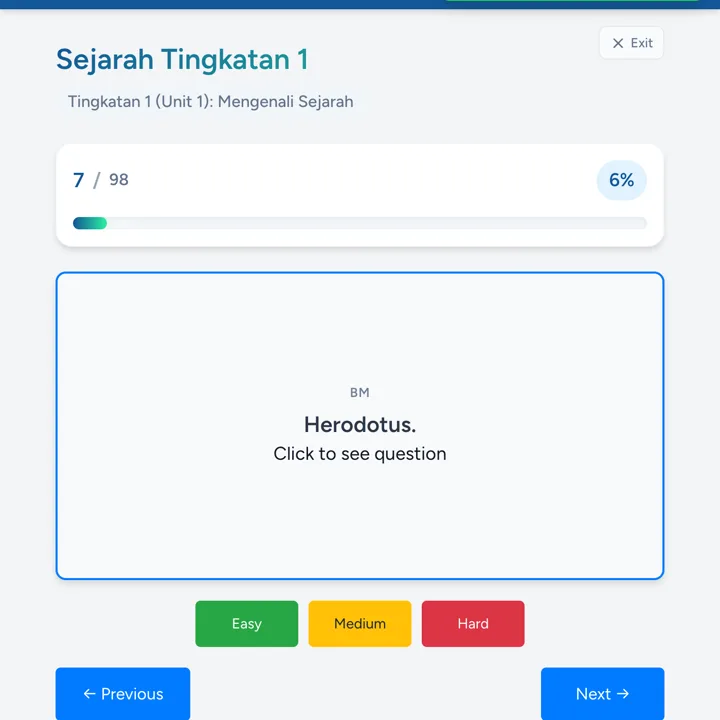 Screenshot Flashcard Sejarah - Sistem Pembelajaran