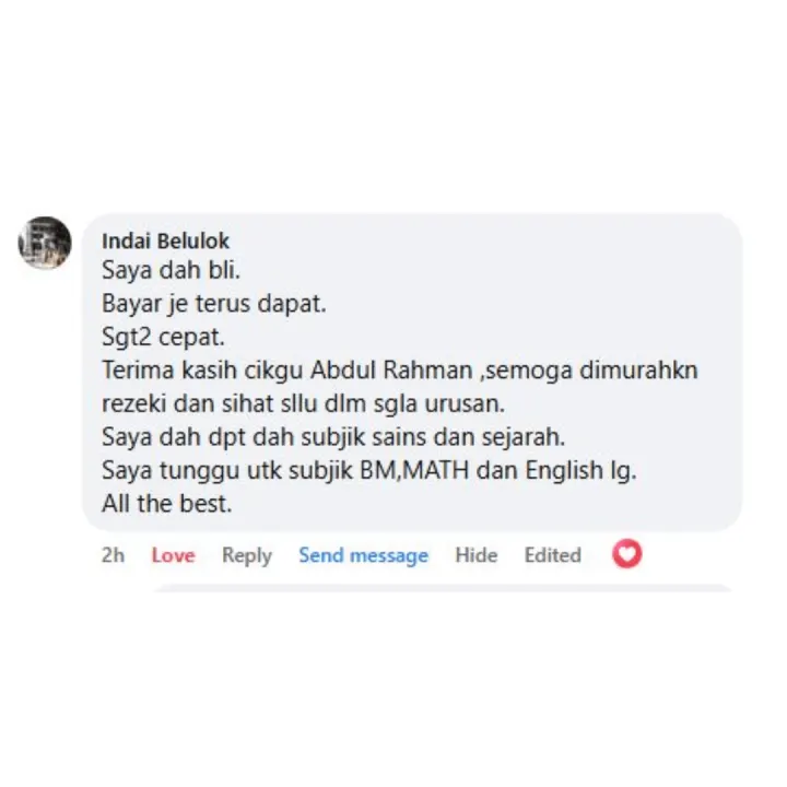 Komen Facebook pembeli yang dapat Flashcard Sains dan Sejarah dengan cepat